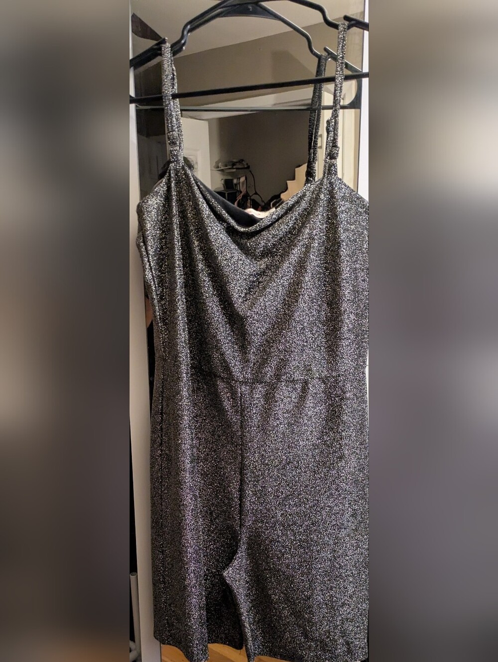SHEIN Silver Sparkle Cowl Neck Jumpsuit